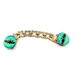 Brebitz Handmade Blue Dragon Eye Dress Clip Gold tone 4.5in Halloween